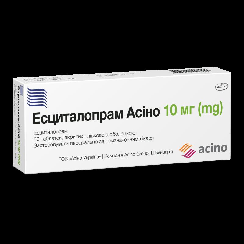 ЕСЦИТАЛОПРАМ АСІНО, таблетки, вкриті плівковою оболонкою по 10 мг №30